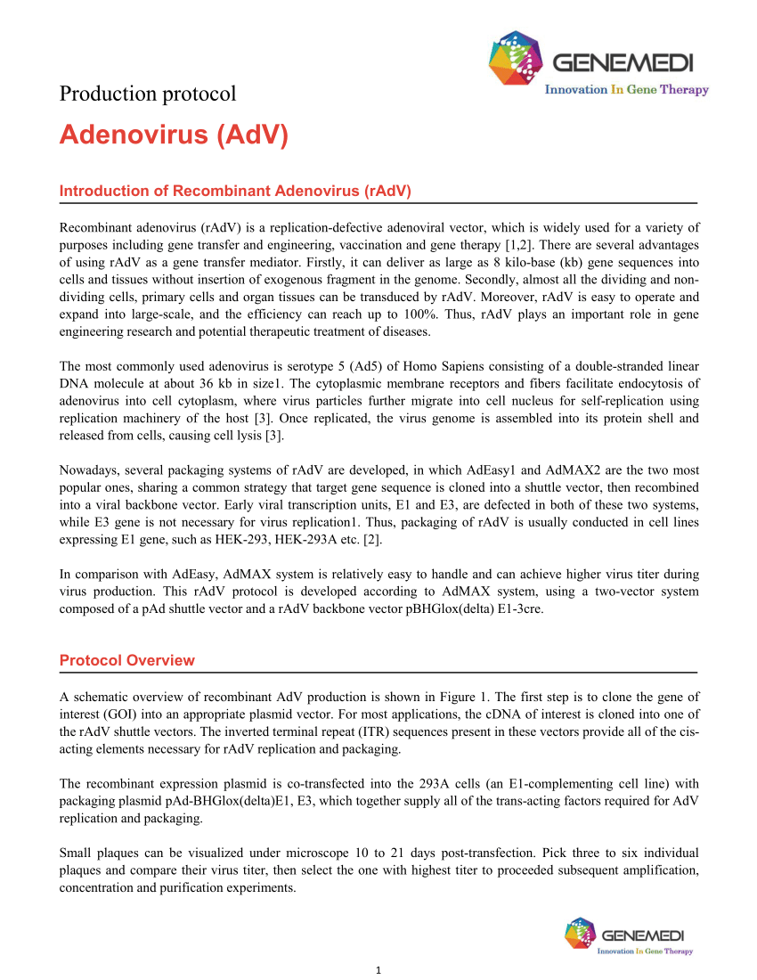 PDF) Adenovirus production protocol-Adenovirus packaging ...