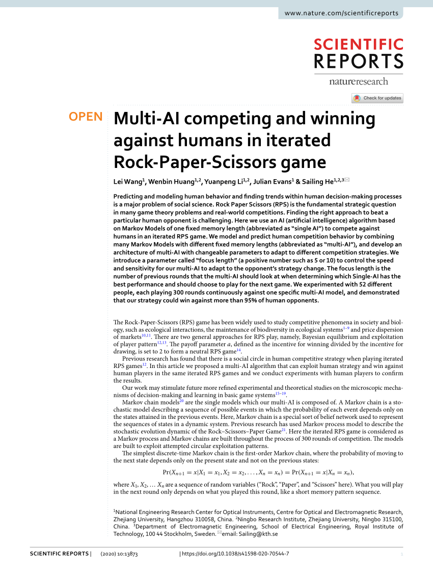 Multi-AI competing and winning against humans in iterated  Rock-Paper-Scissors game