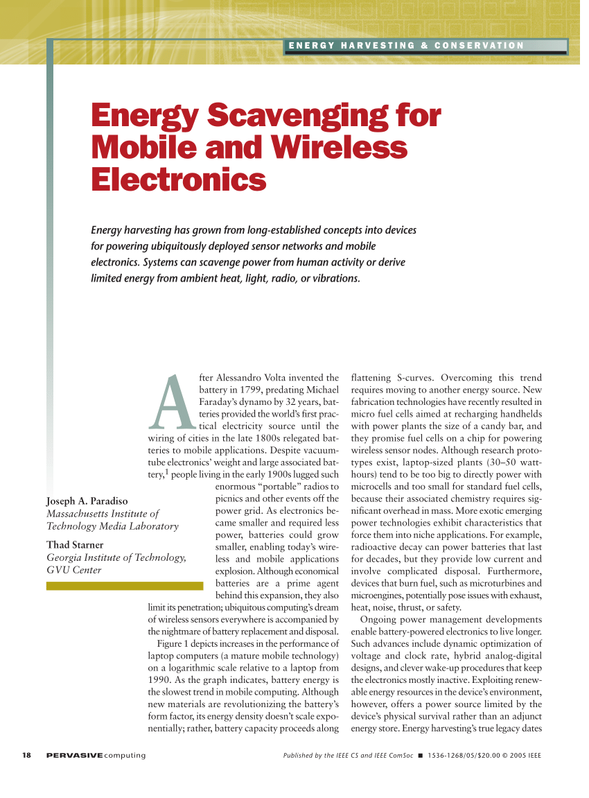 PDF) Energy Scavenging for Mobile and Wireless Electronics