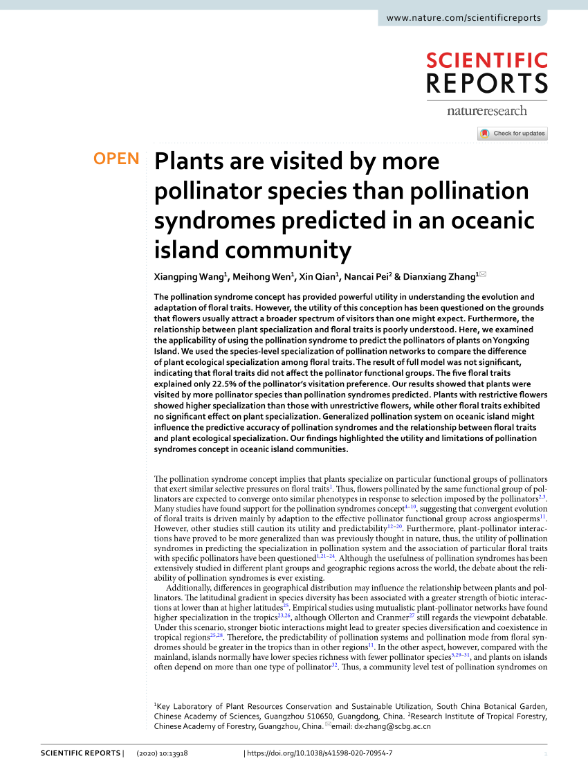 PDF) Plants are visited by more pollinator species than pollination  syndromes predicted in an oceanic island community