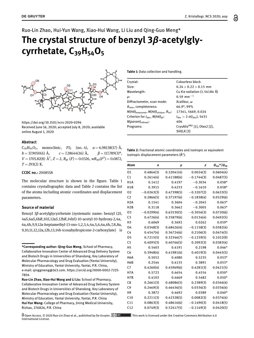 Pdf The Crystal Structure Of Benzyl 3b Acetylglycyrrhetate C39h54o5