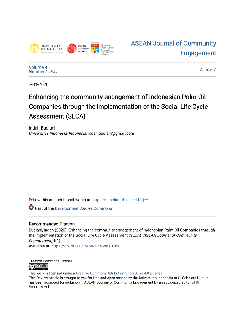 Pdf Enhancing The Community Engagement Of Indonesian Palm Oil Companies Through The Implementation Of The Social Life Cycle Assessment Slca