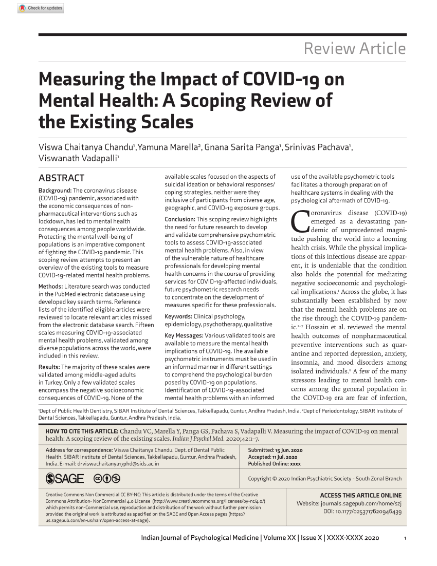 Pdf Measuring The Impact Of Covid 19 On Mental Health A Scoping Review Of The Existing Scales