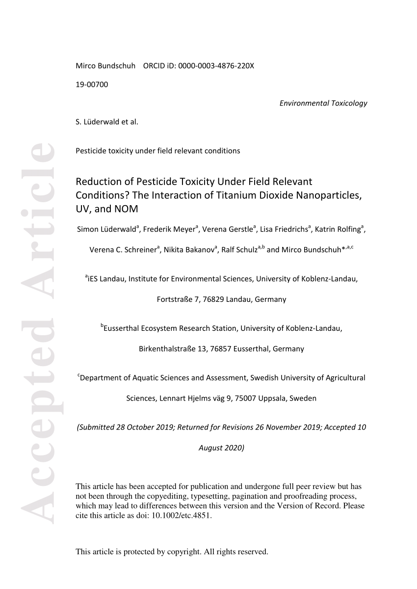 PDF) Reduction of Pesticide Toxicity Under Field Relevant Conditions? The  Interaction of Titanium Dioxide Nanoparticles