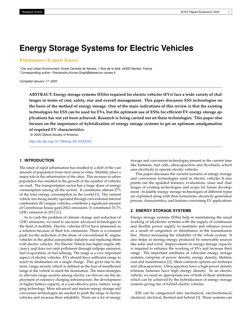 (PDF) Energy Storage Systems for Electric Vehicles