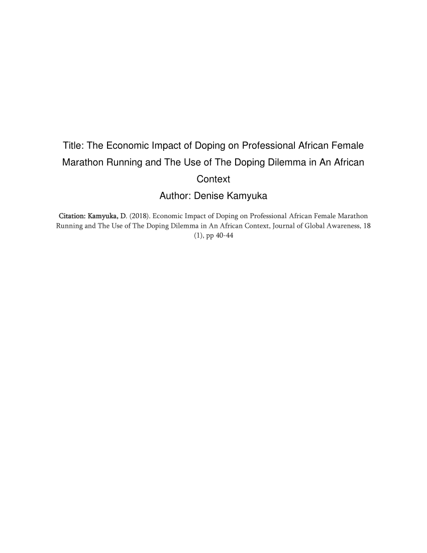 Pdf Economic Impact Of Doping On Professional African Female Marathon Running And The Use Of The Doping Dilemma In An African Context