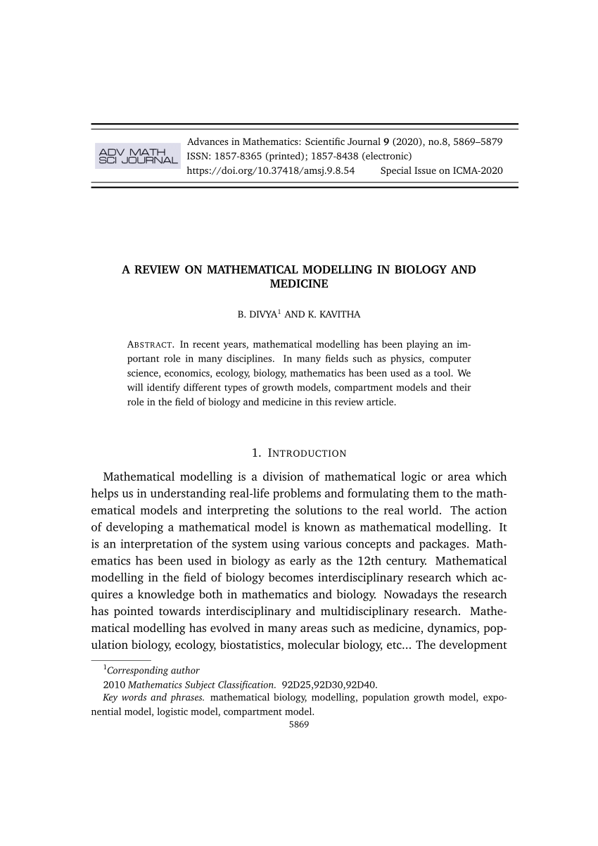 research article on mathematical modelling