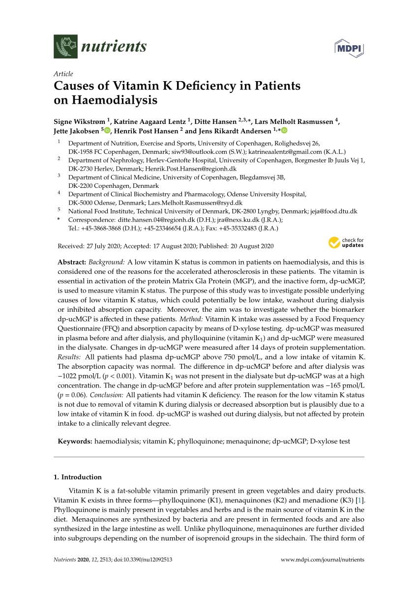 (PDF) Causes of Vitamin K Deficiency in Patients on Haemodialysis