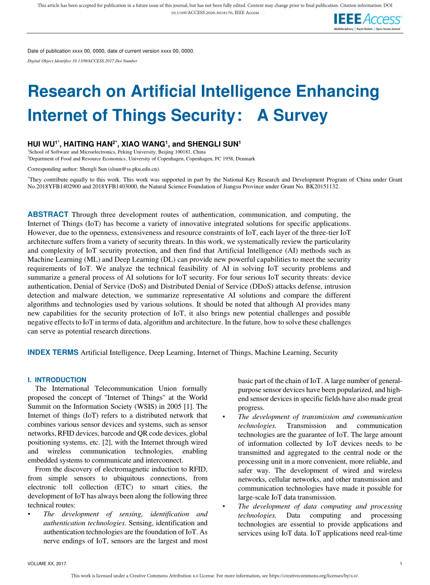 research on artificial intelligence enhancing internet of things security a survey