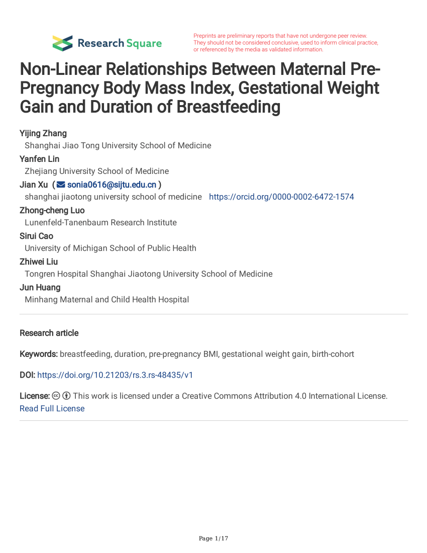 Pdf Non Linear Relationships Between Maternal Pre Pregnancy Body Mass Index Gestational 8831