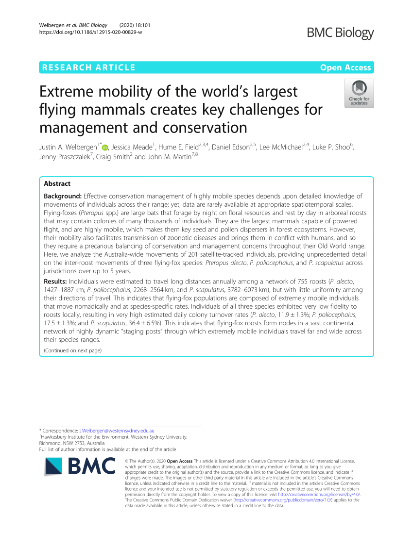 (PDF) Extreme mobility of the world’s largest flying mammals creates