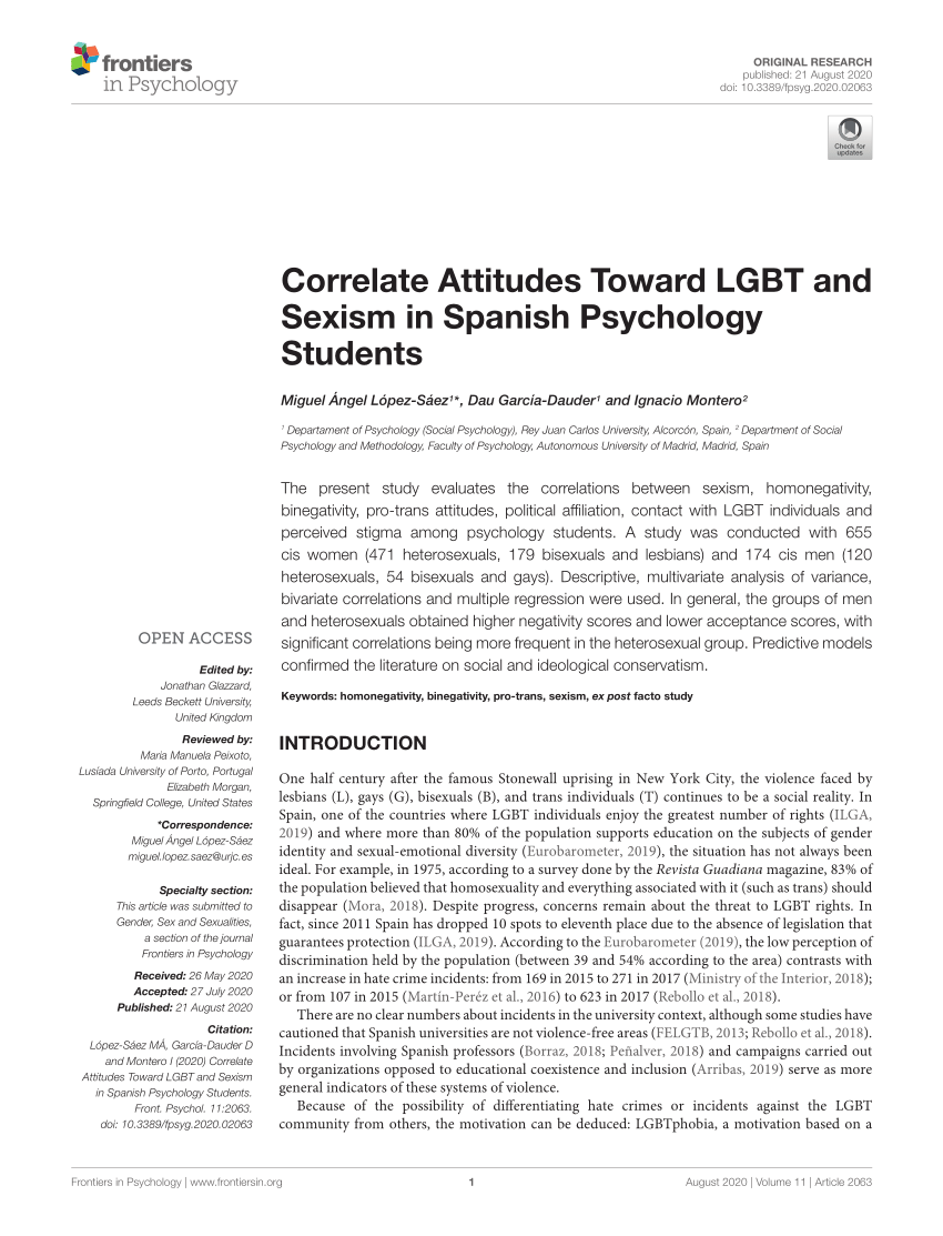 PDF) Correlate Attitudes Toward LGBT and Sexism in Spanish Psychology  Students