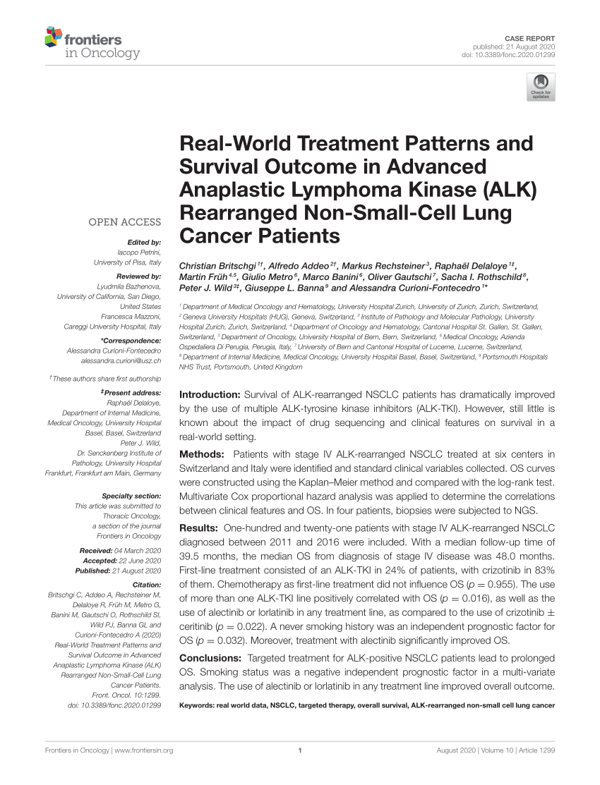 Pdf Real World Treatment Patterns And Survival Outcome In Advanced Anaplastic Lymphoma Kinase 