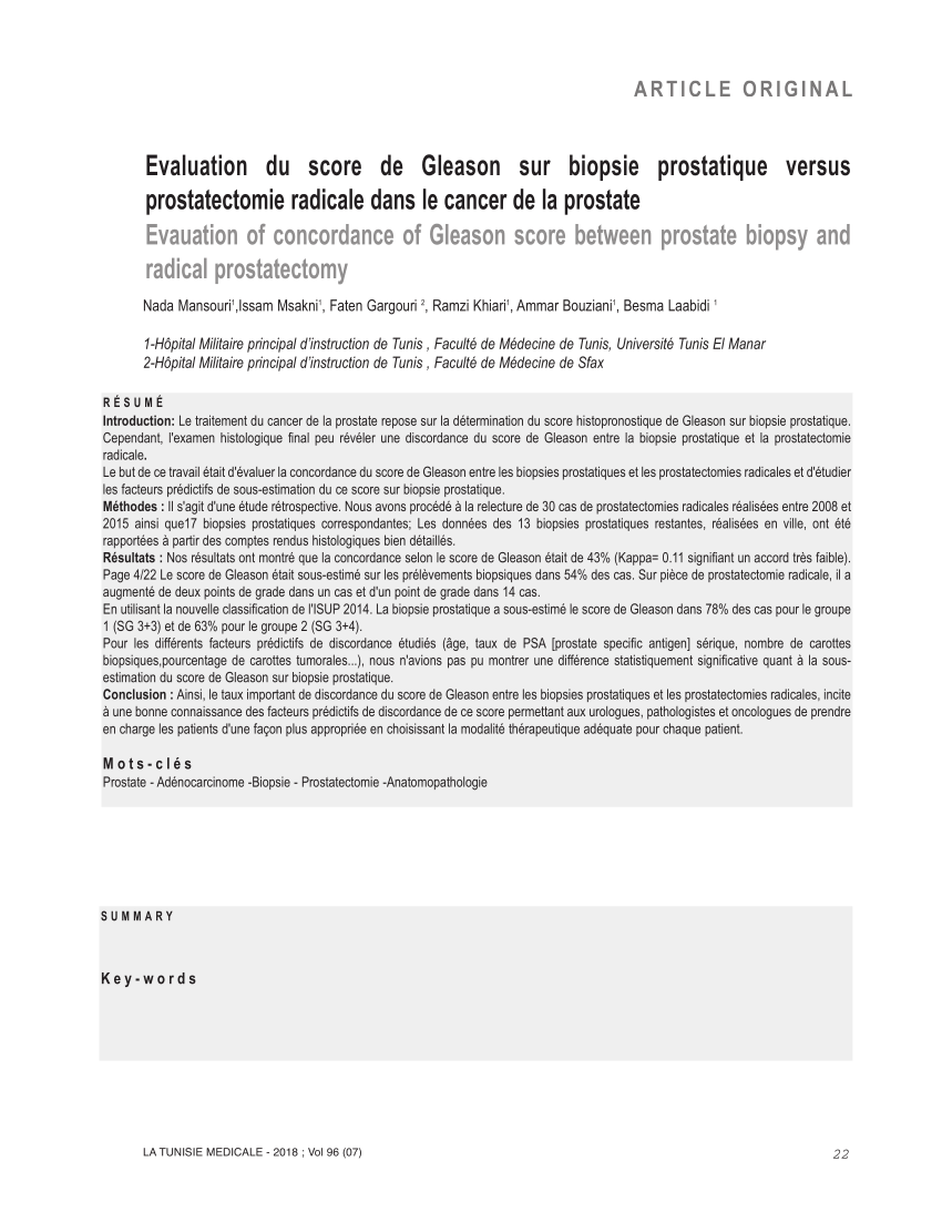 Pdf Evaluation Of Concordance Of Gleason Score Between Prostate Biopsy And Radical Prostatectomy