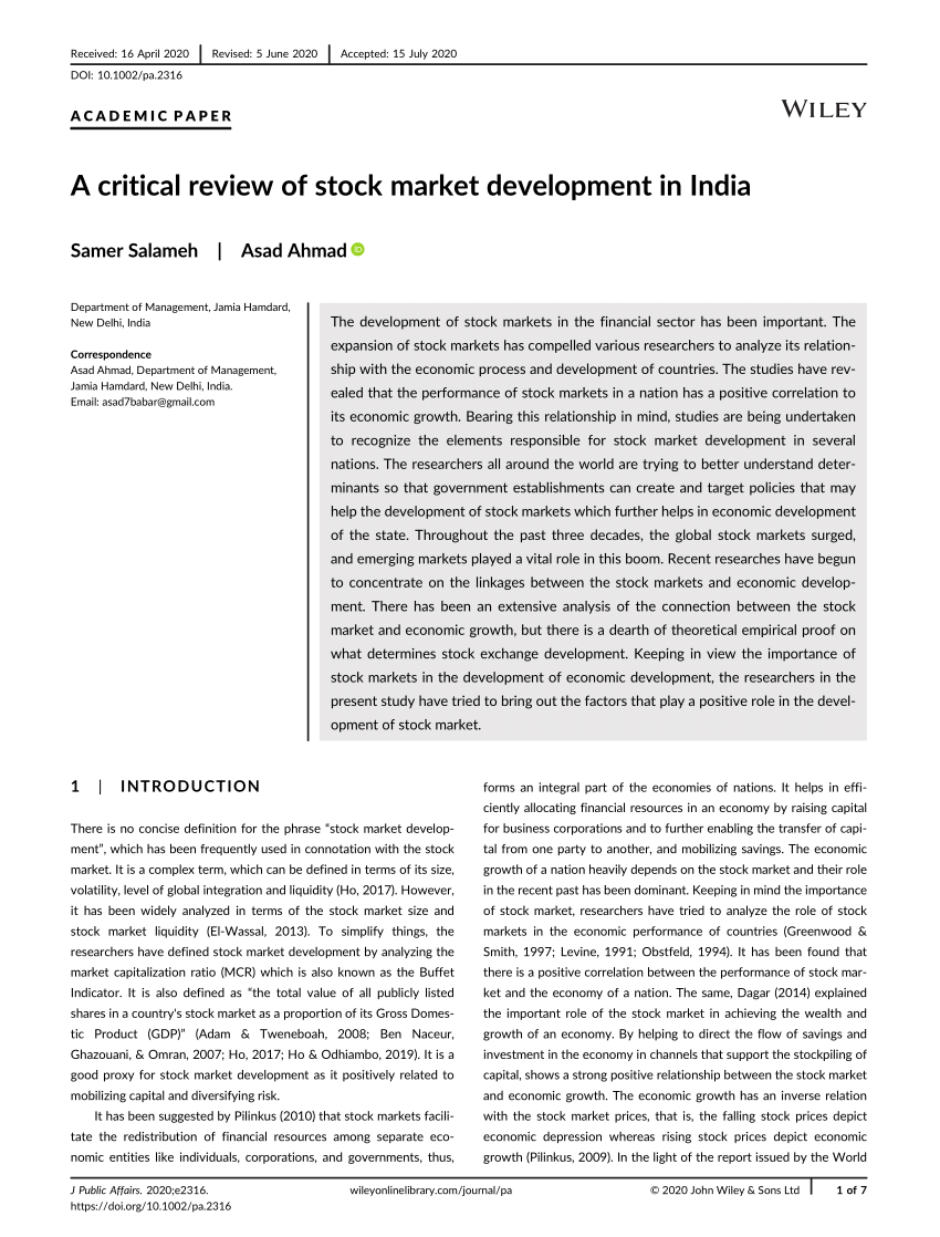 research paper on stock market in india