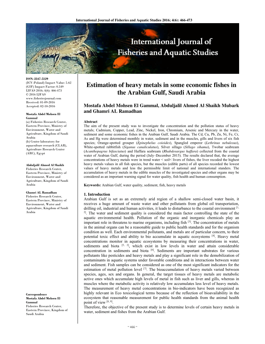 Pdf International Journal Of Fisheries And Aquatic Studies 16 4 6 466 473