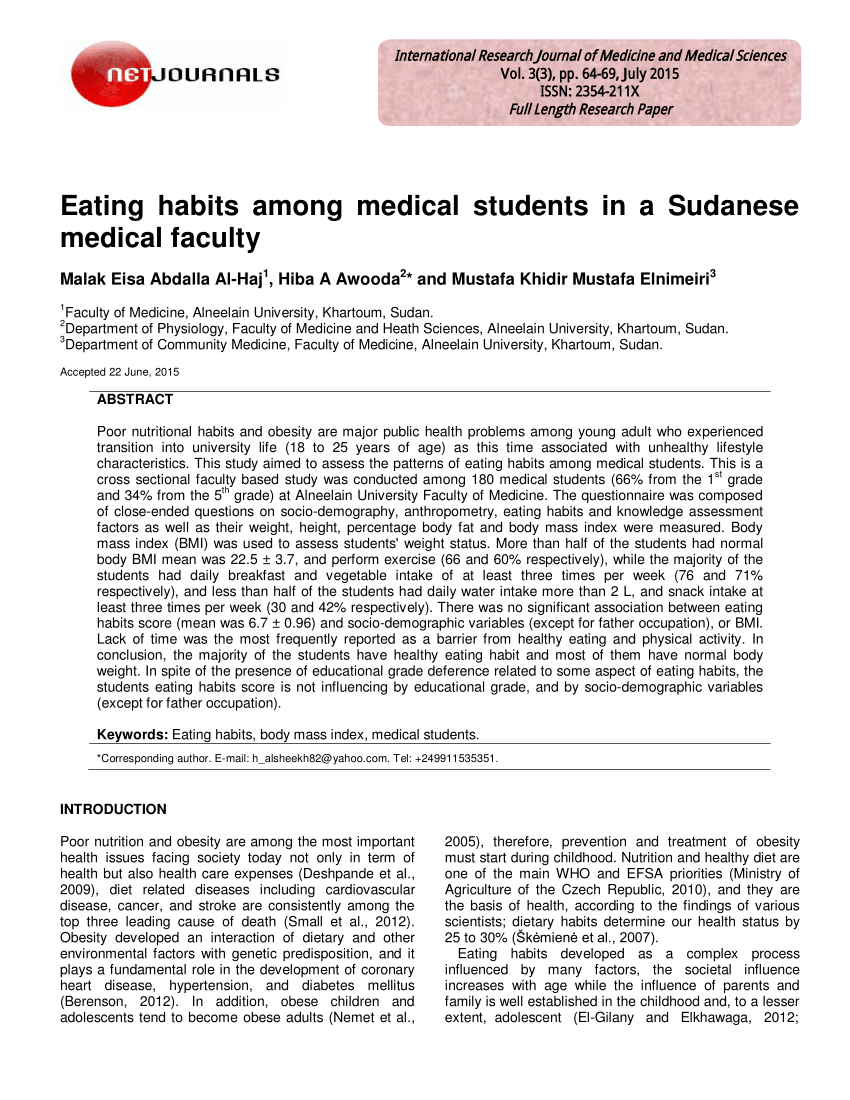 PDF) Guidance on Healthy Eating Habits from the Medical Student's