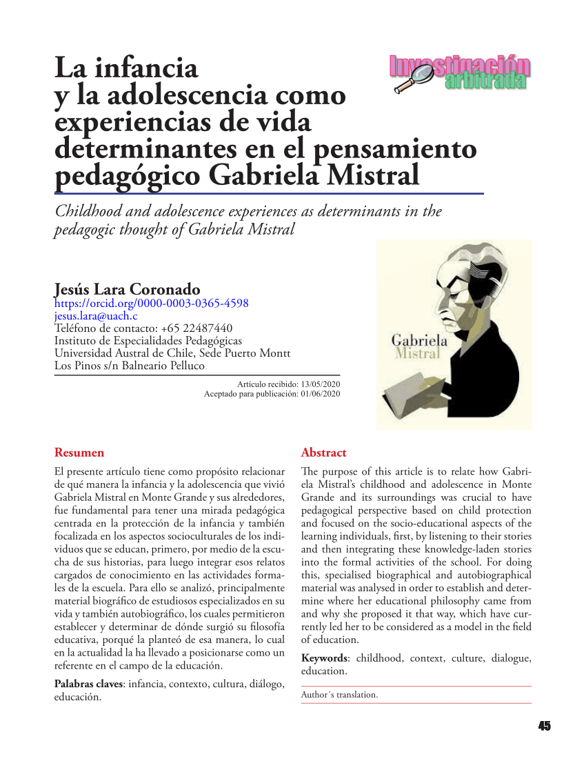 Pdf Childhood And Adolescence Experiences As Determinants In The Pedagogic Thought Of Gabriela Mistral