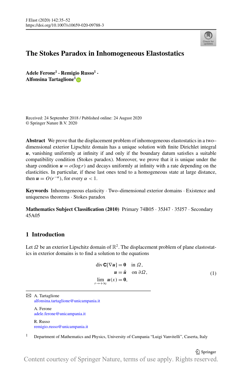 The Stokes Paradox In Inhomogeneous Elastostatics Request Pdf