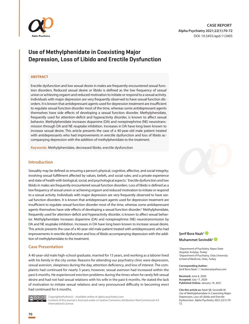 PDF Use of methylphenidate in co existing major depression and