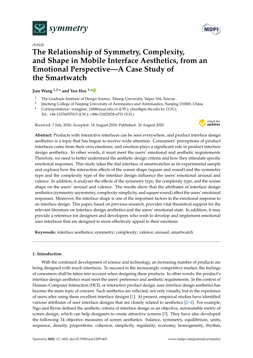 mental fysiker locker PDF) The Relationship of Symmetry, Complexity, and Shape in Mobile  Interface Aesthetics, from an Emotional Perspective—A Case Study of the  Smartwatch