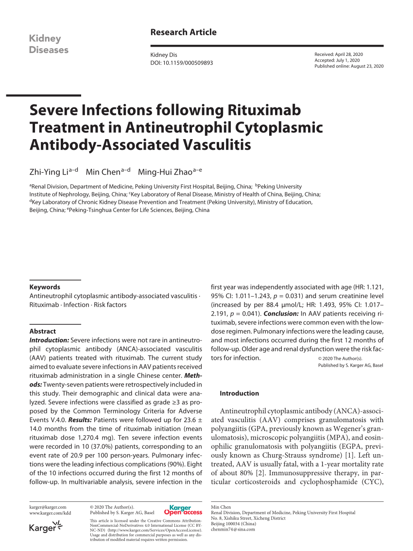 PDF) Severe Infections following Rituximab Treatment in Antineutrophil  Cytoplasmic Antibody-Associated Vasculitis