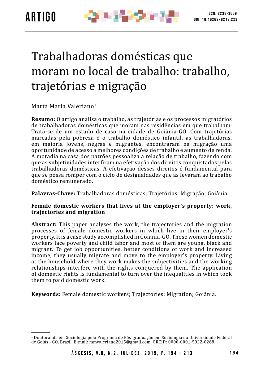 Pdf Trabalhadoras Domésticas Que Moram No Local De Trabalho Trabalho