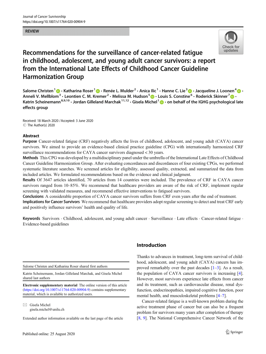 Methodology of the DCCSS later fatigue study: a model to investigate  chronic fatigue in long-term survivors of childhood cancer, BMC Medical  Research Methodology