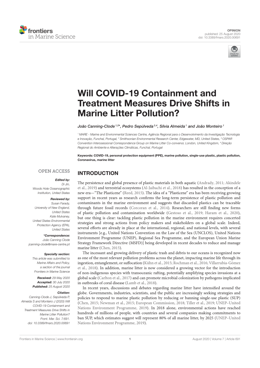 Pdf Will Covid 19 Containment And Treatment Measures Drive Shifts In Marine Litter Pollution