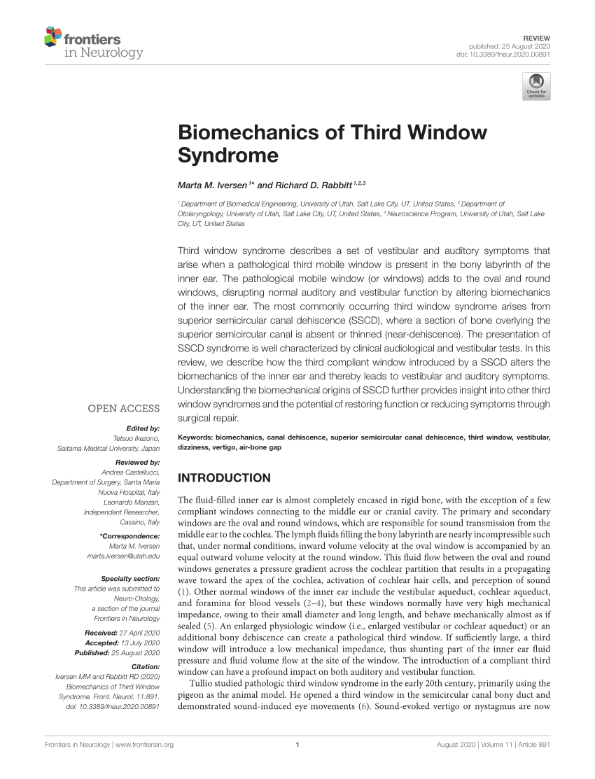 Frontiers  Audiovestibular Quantification in Rare Third Window