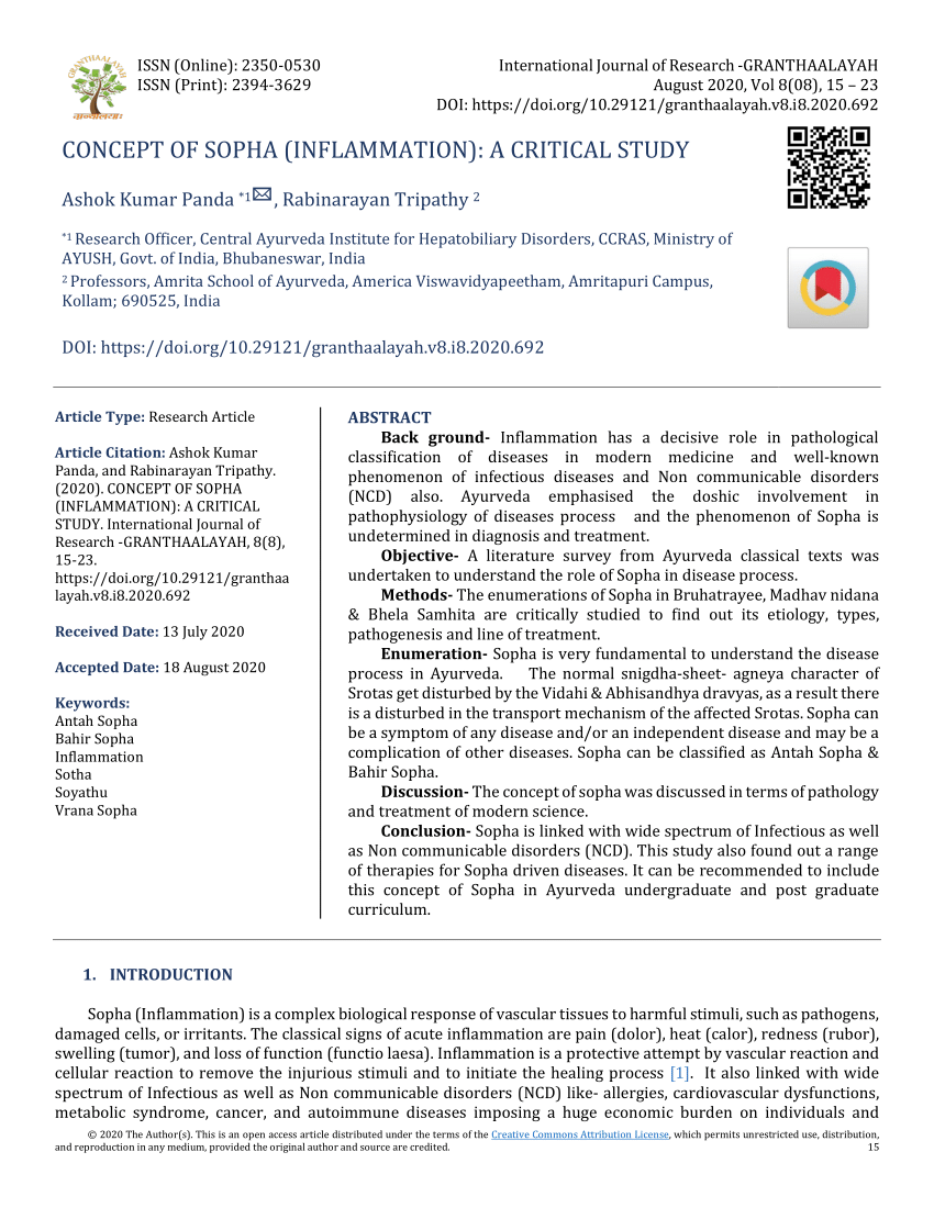 Pdf Concept Of Sopha Inflammation A Critical Study