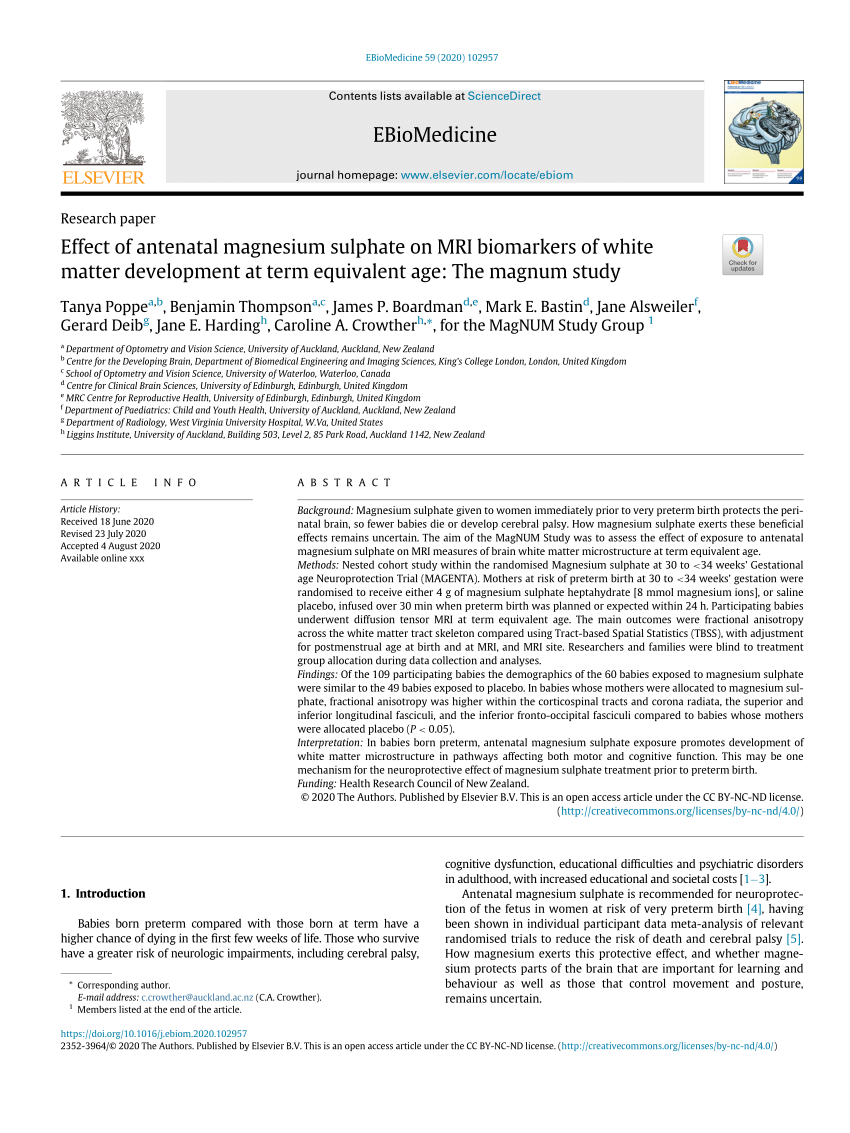 Effect of antenatal magnesium sulphate on MRI biomarkers of white