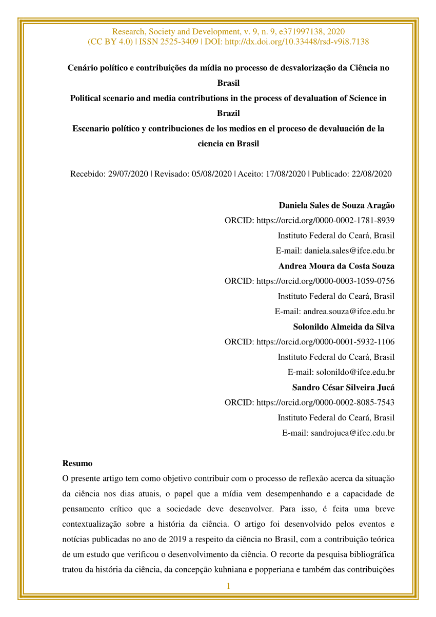 Pdf Cenário Político E Contribuições Da Mídia No Processo De Desvalorização Da Ciência No Brasil 2304