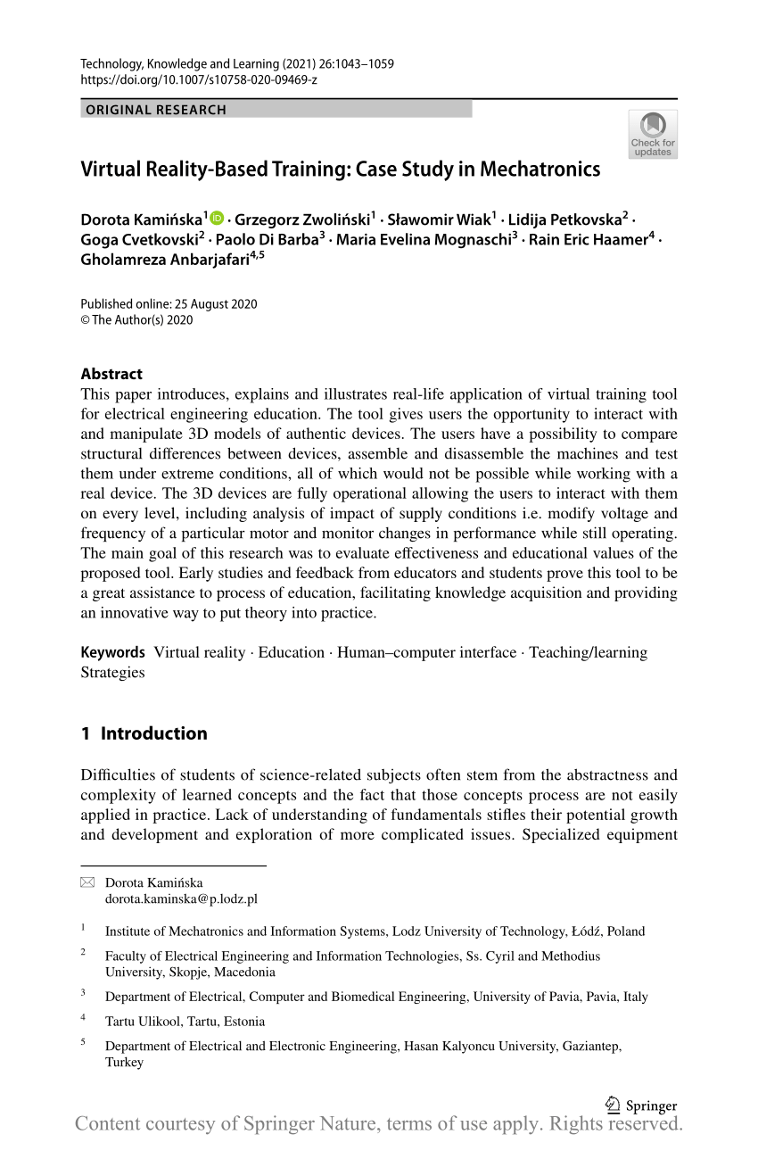 PDF) Virtual Reality-Based Training: Case Study in Mechatronics