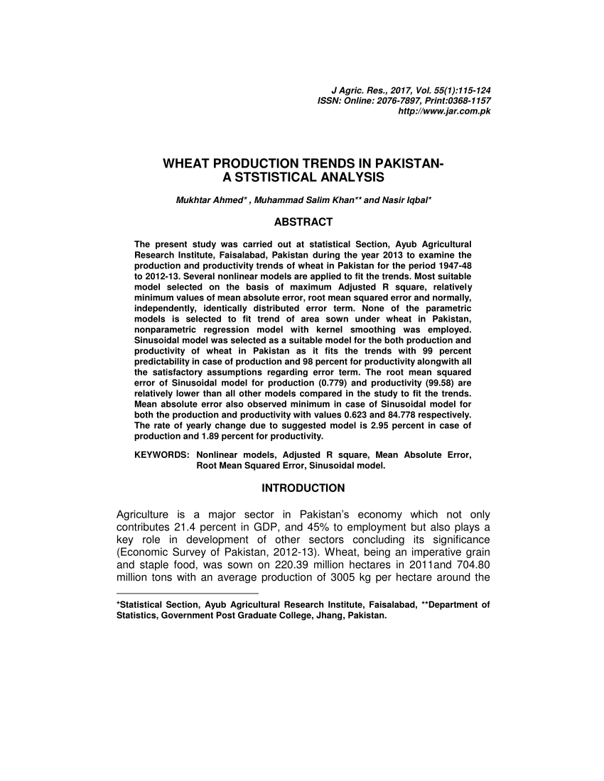 research paper on wheat production in pakistan