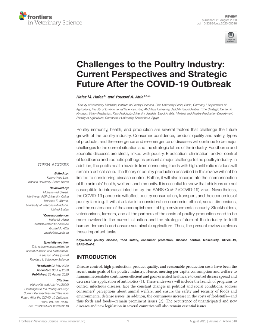 PDF) Challenges to the Poultry Industry: Current Perspectives and ...