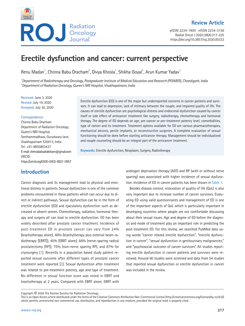 PDF Erectile dysfunction and cancer Current perspective