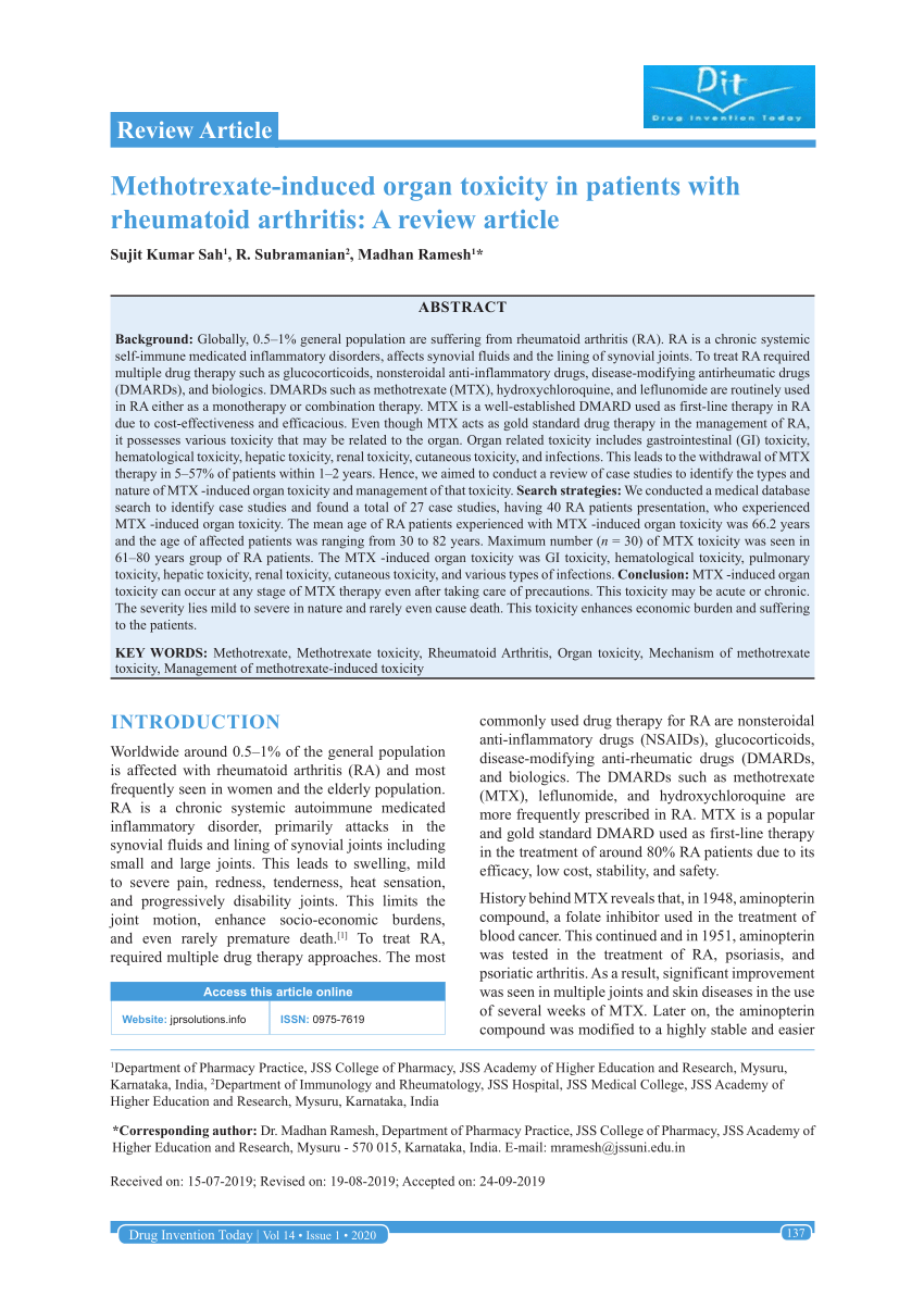 overview of methotrexate toxicity a comprehensive literature review