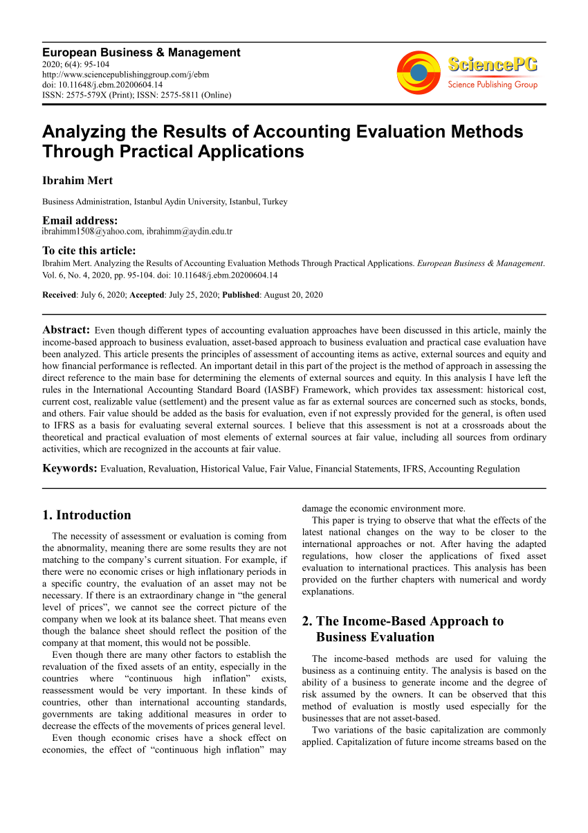Pdf Analyzing The Results Of Accounting Evaluation Methods Through Practical Applications