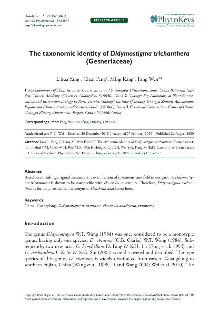 Pdf The Taxonomic Identity Of Didymostigma Trichanthera Gesneriaceae
