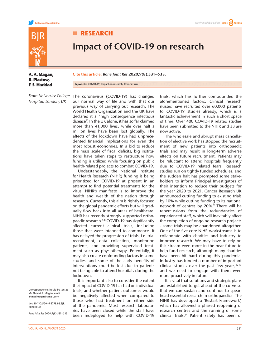 (PDF) Impact of COVID-19 on research