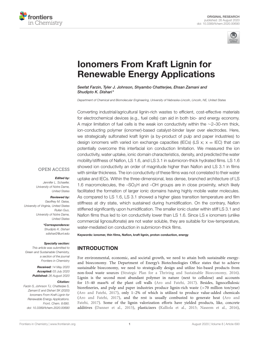 PDF) Ionomers From Kraft Lignin for Renewable Energy Applications