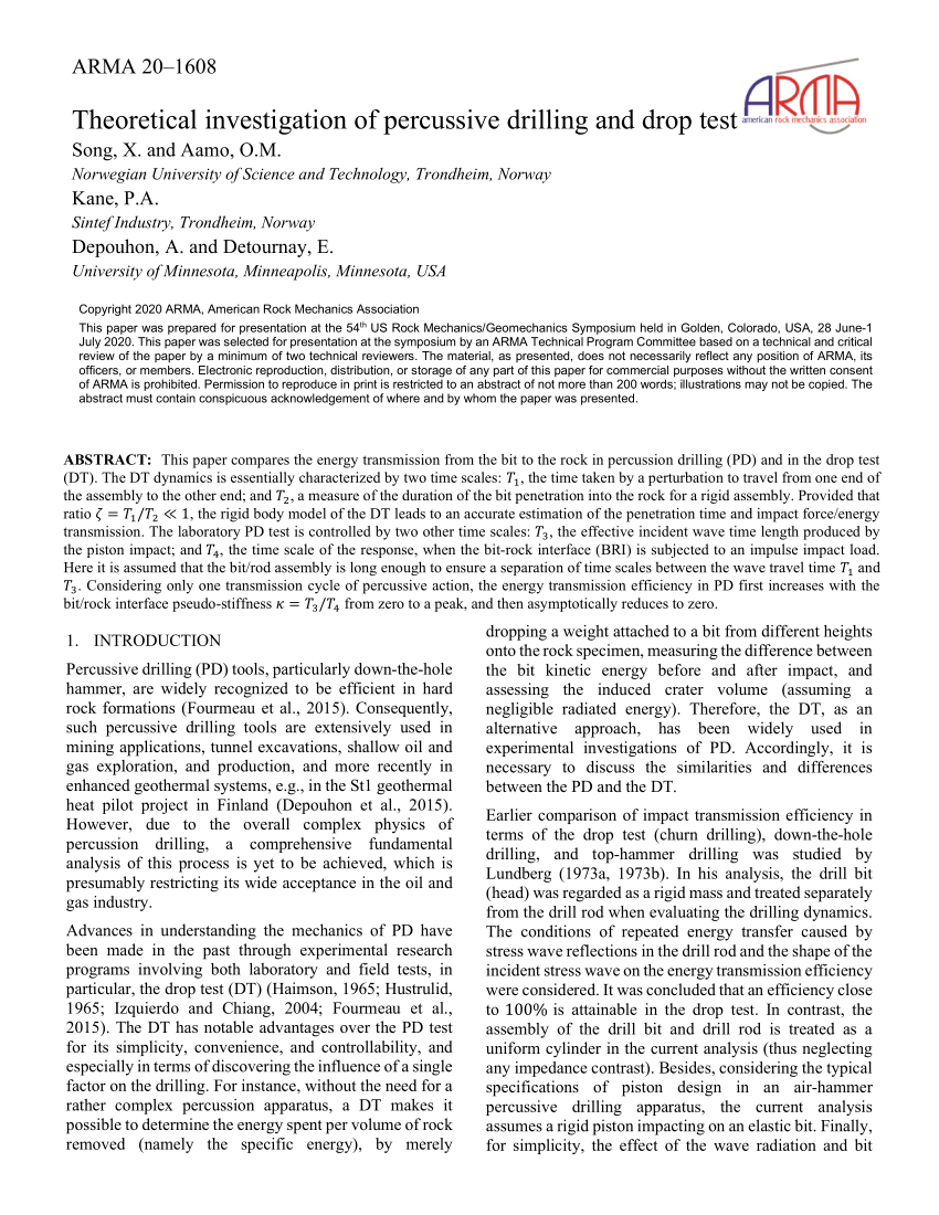 Pdf Theoretical Investigation Of Percussive Drilling And Drop Test