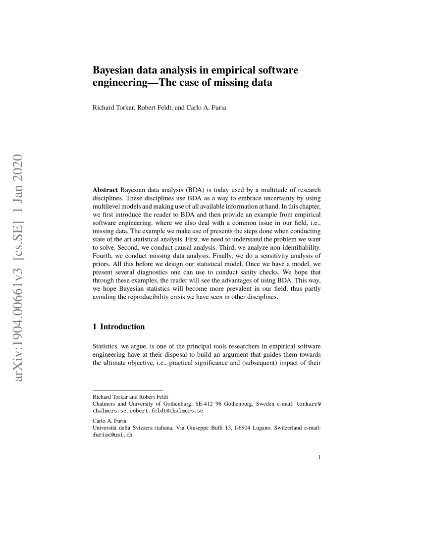 Pdf Bayesian Data Analysis In Empirical Software Engineering The Case Of Missing Data