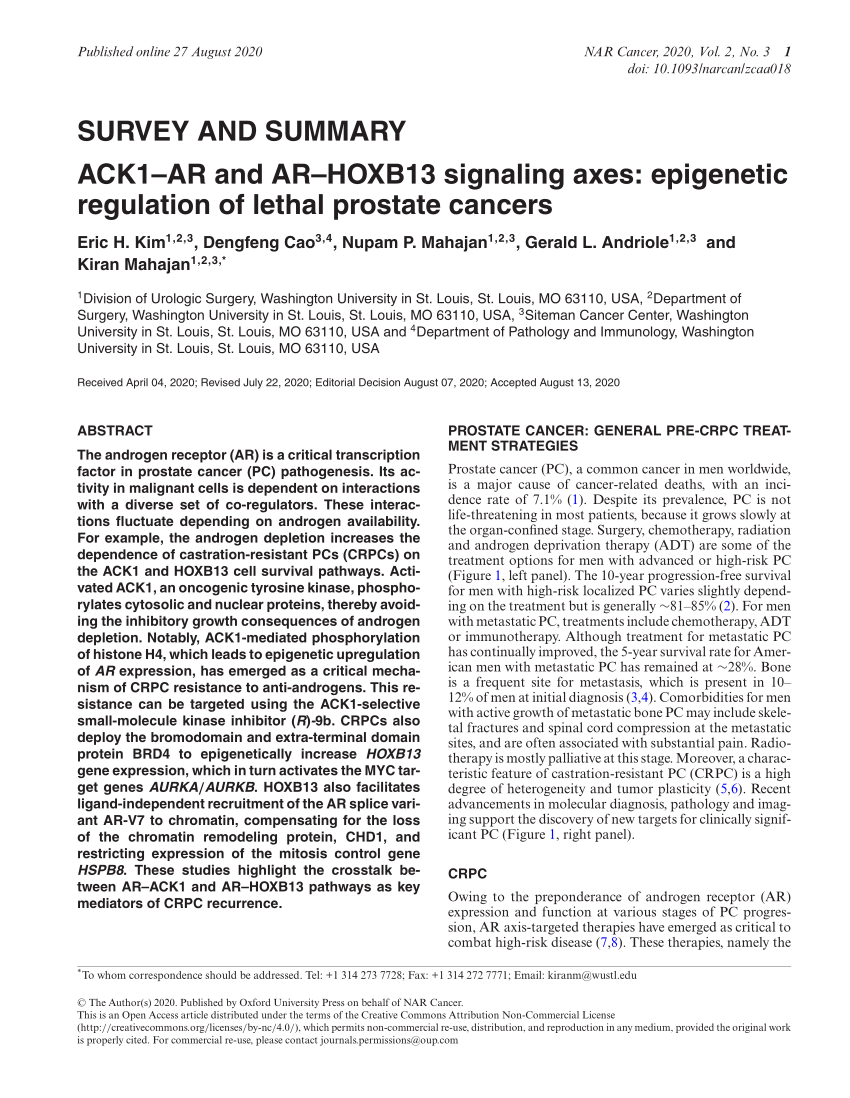 PDF) ACK1–AR and AR–HOXB13 signaling axes: epigenetic regulation 