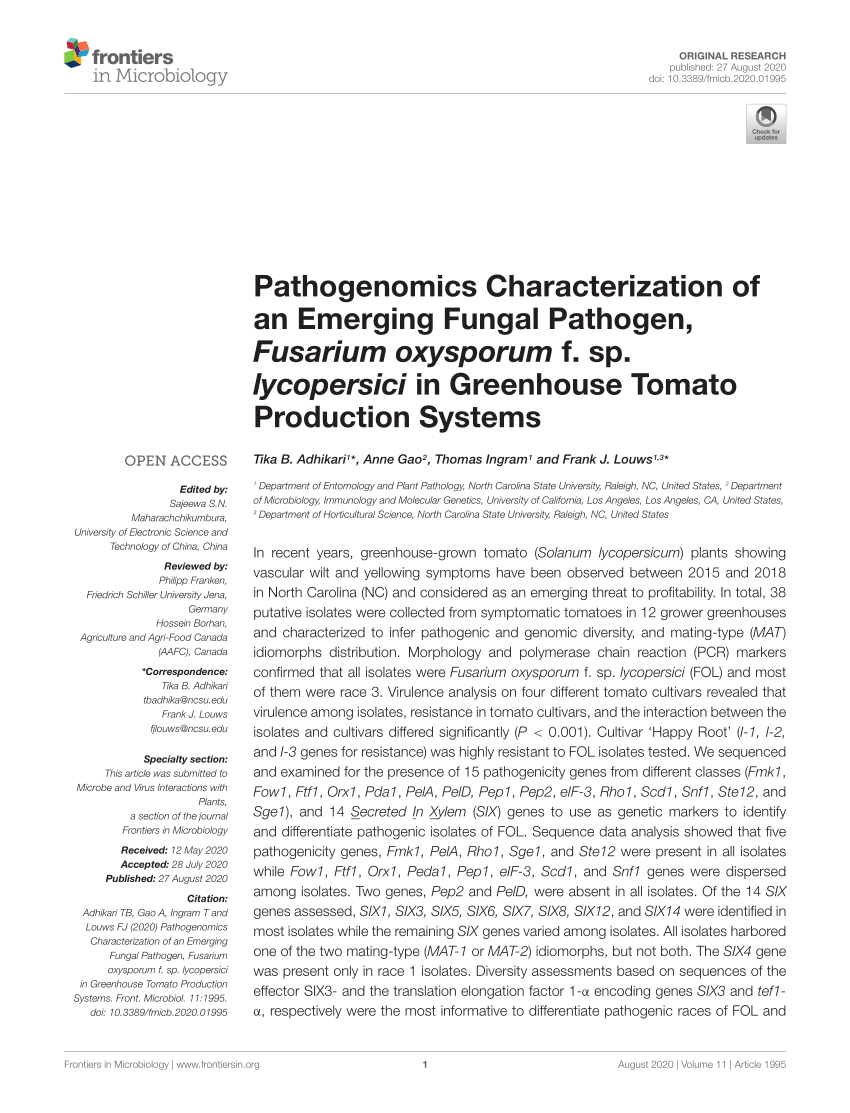 Frontiers  Characterization of fungal pathogens and germplasm