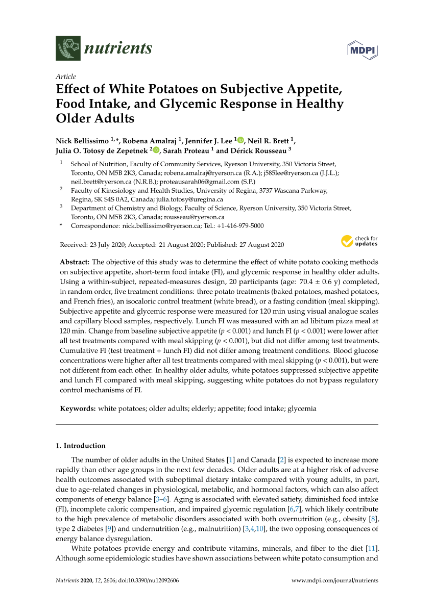 (PDF) Effect of White Potatoes on Subjective Appetite, Food Intake, and