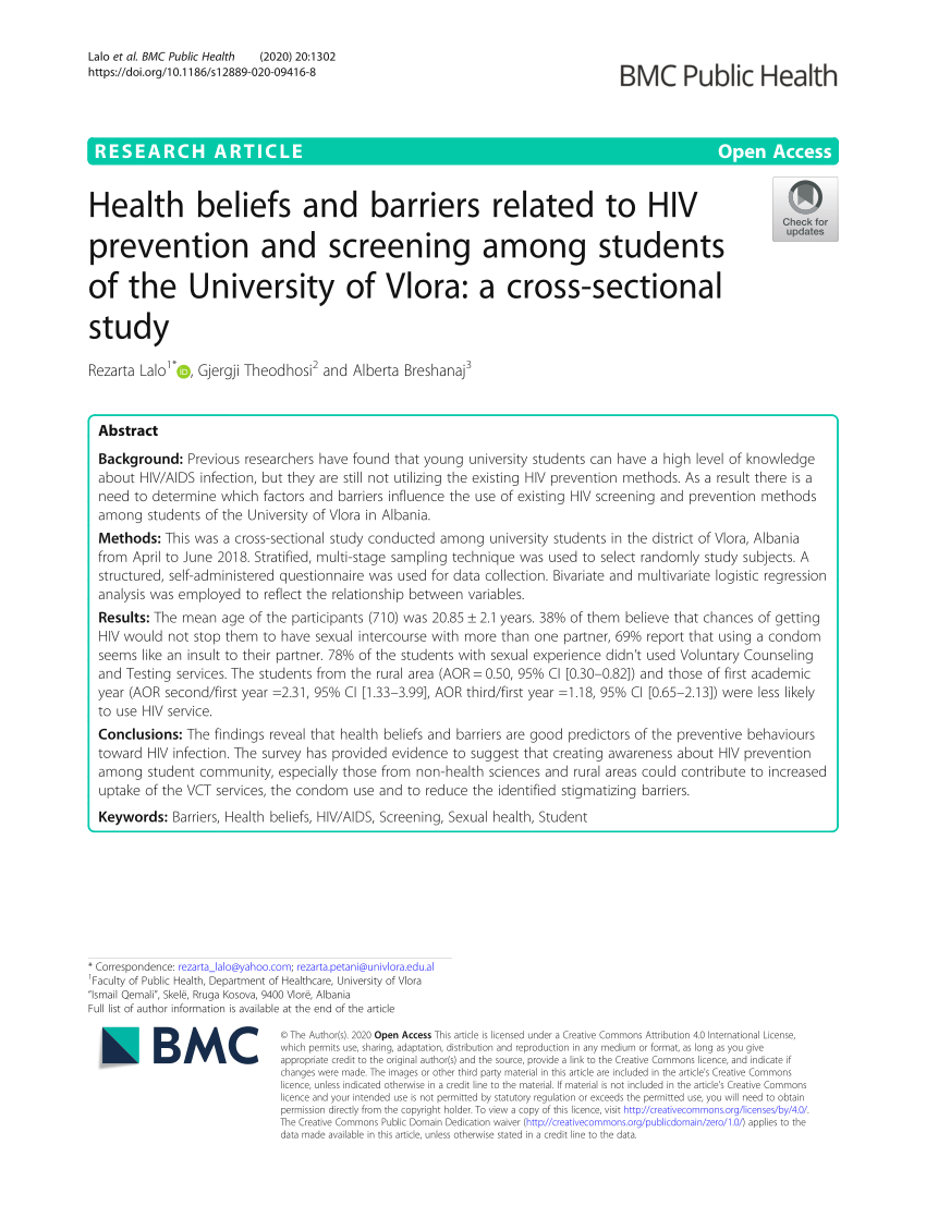 PDF) Health beliefs and barriers related to HIV prevention and screening among students of the University of Vlora a cross-sectional study pic