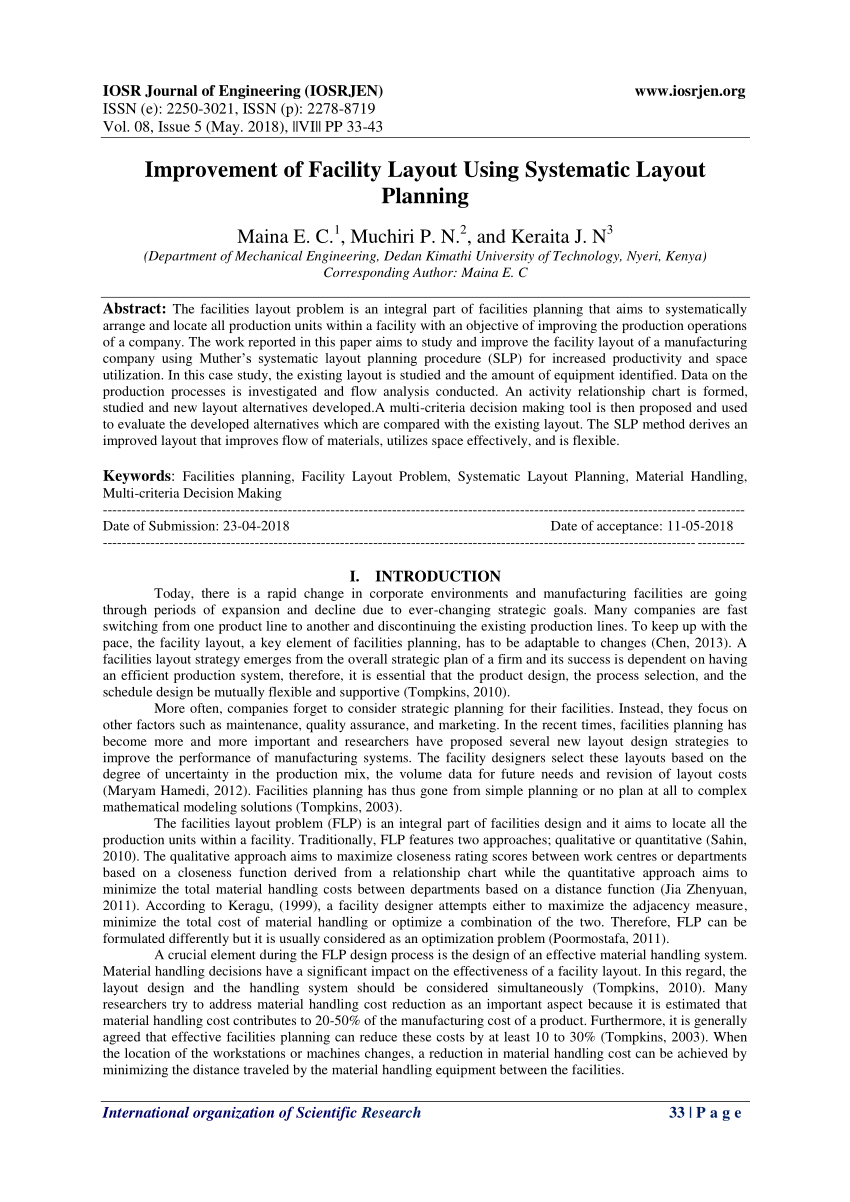 (PDF) Improvement of Facility Layout Using Systematic Layout Planning