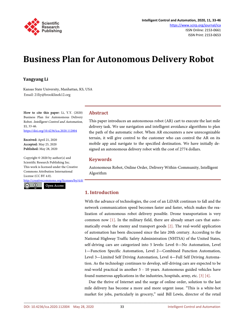 PDF Business Plan for Autonomous Delivery Robot